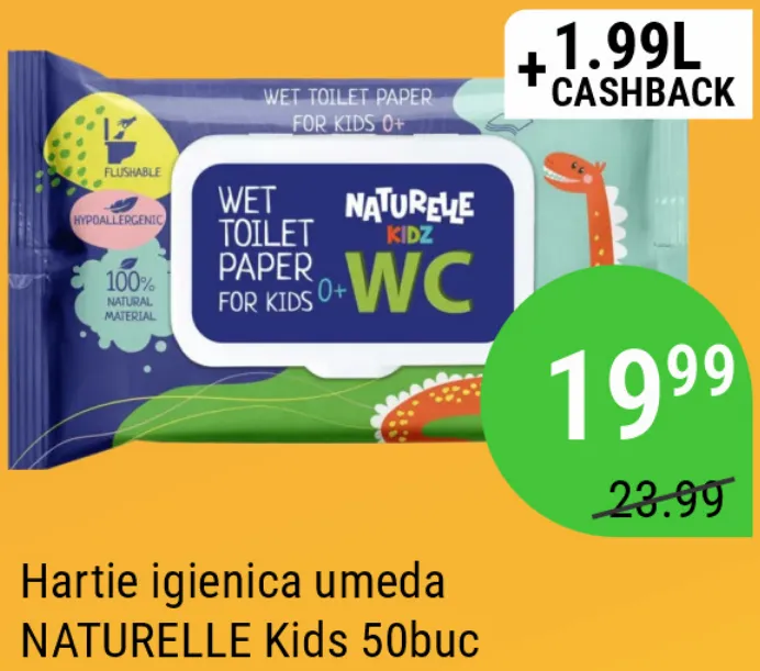 Hârtie igienică umedă NATURELLE Kids, 50 buc.