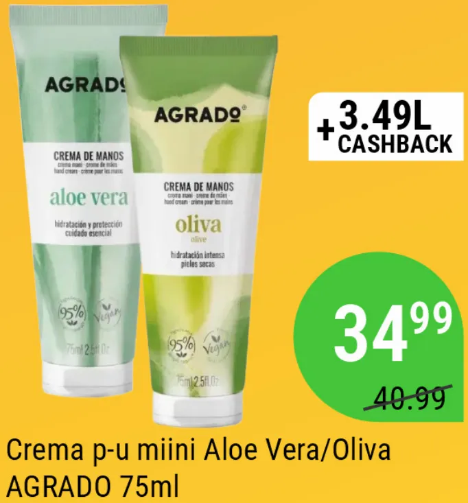 Cremă pentru mâini AGRADO Aloe Vera/Oliva, 75 ml