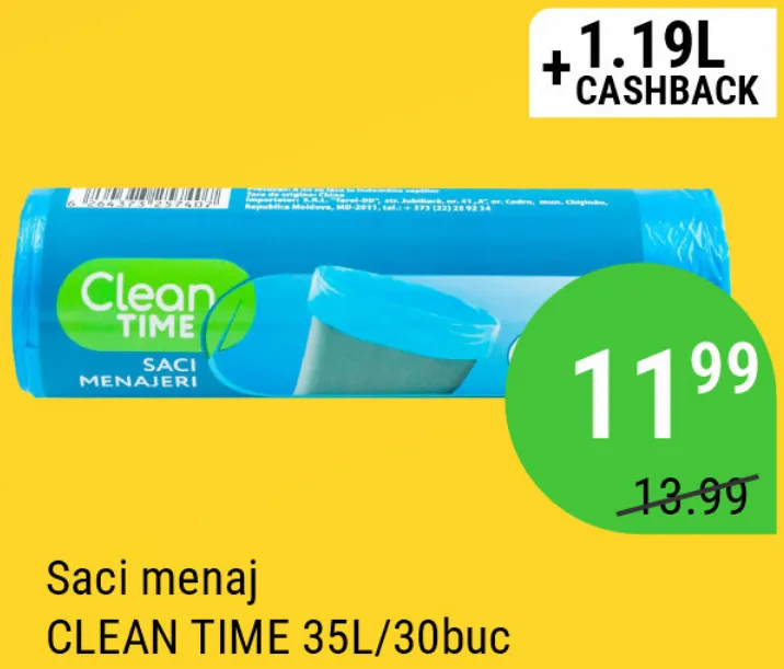 Saci menajeri CLEAN TIME, 35 L, 30 buc.