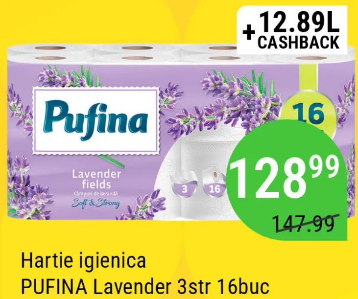 Hârtie igienică PUFINA Lavender, 3 straturi, 16 buc.