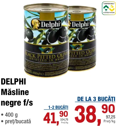 DELPHI Măsline negre f/s, 400 g