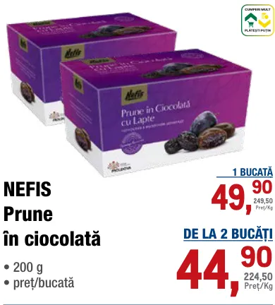 Prune în ciocolată NEFIS, 200 g
