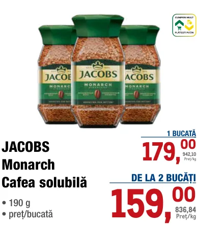 JACOBS Monarch растворимый кофе, 190 г