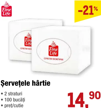 Șervețele de hârtie Fine Life, 100 de bucăți