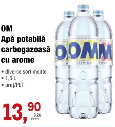 OM Apă potabilă carbogazoasă cu arome, 1,5 L