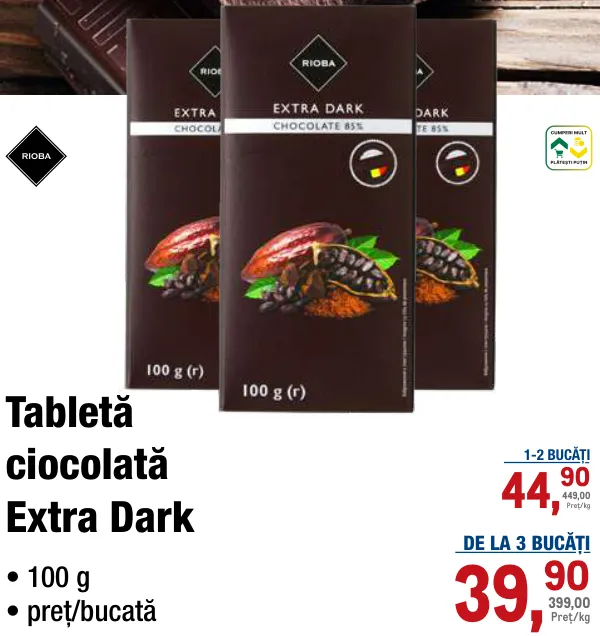 Tabletă de ciocolată Extra Dark RIOBA, 100 g