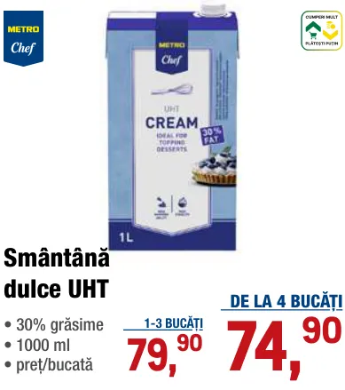 Smântână dulce UHT METRO Chef, 1000 ml