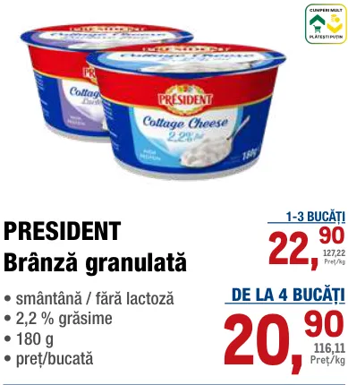 Brânză granulată PRESIDENT, 180 g