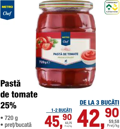 METRO Chef Pastă de tomate 25%, 720 g