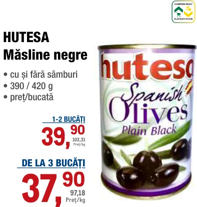 HUTESA Măsline negre, 390 / 420 g