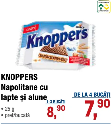 KNOPPERS Napolitane cu lapte și alune, 25 g