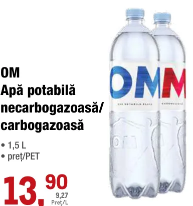OM Apă potabilă necarbogazoasă/carbogazoasă, 1,5 L
