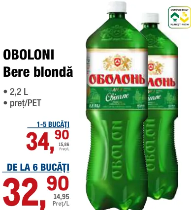 OBOLONI Bere blondă, 2,2 L