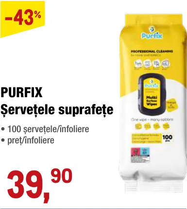 PURFIX салфетки для поверхностей, 100 салфеток/упаковка