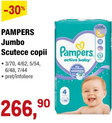 PAMPERS Jumbo Scutece copii, 70/62/54/48/44 bucăți