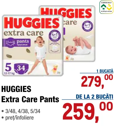 HUGGIES Extra Care Pants, 48/38/34 bucăți