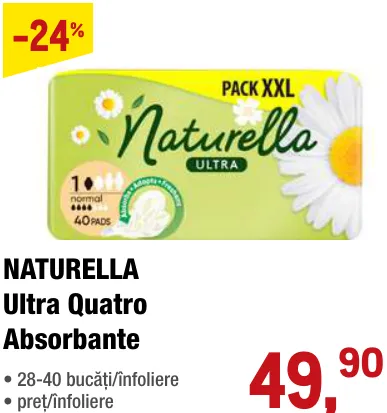 NATURELLA Ultra Quatro Absorbante, 28–40 bucăți