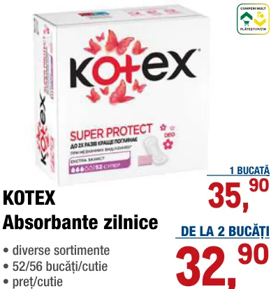 KOTEX Щоденні прокладки, 52/56 шт./коробка