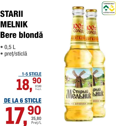 Bere blondă STARII MELNIK, 0,5 L