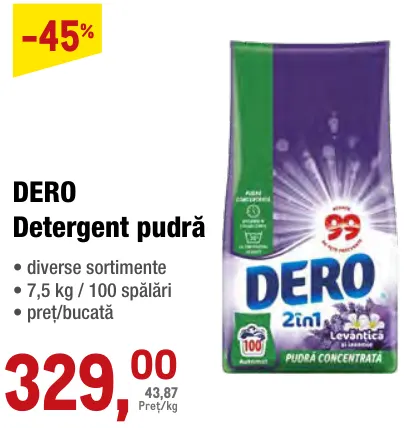 DERO Detergent pudră, 7,5 kg