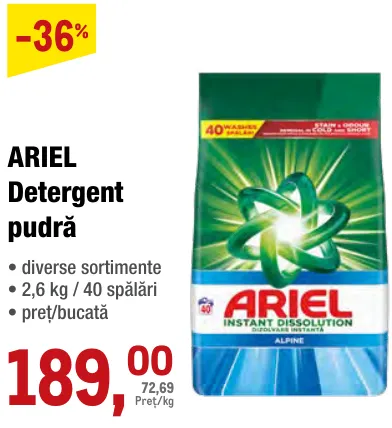 ARIEL Detergent pudră, 2,6 kg