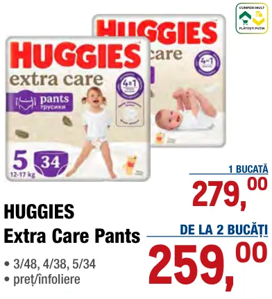 HUGGIES Scutece-chiloțel Extra Care Pants, 48/38/34 bucăți