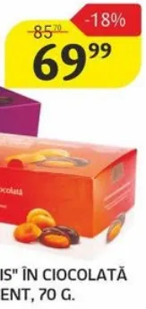 Bomboane „Nefis” — caise în ciocolată cu lapte, 70 g