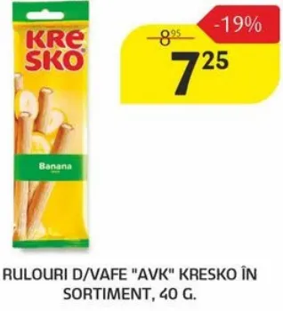 Rulouri de vafe „AVK” Kresko în sortiment, 40 g