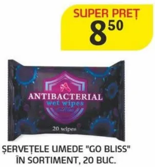 Șervețele umede „Go Bliss” în sortiment, 20 buc.