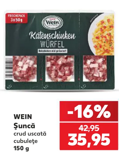 WEIN Șuncă crud uscată cubulețe, 150 g