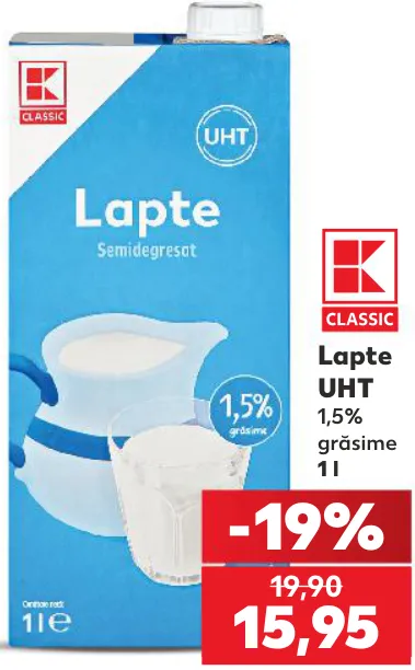 K-CLASSIC Lapte UHT, 1,5% grăsime, 1 l