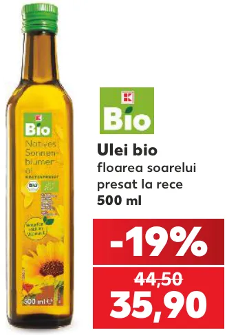K-Bio Ulei bio de floarea-soarelui presat la rece, 500 ml
