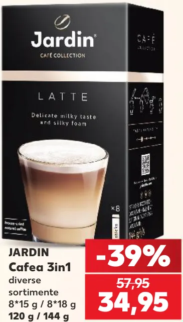 Кофе Jardin 3 в 1, 8 × 15 г / 8 × 18 г; 120 г / 144 г