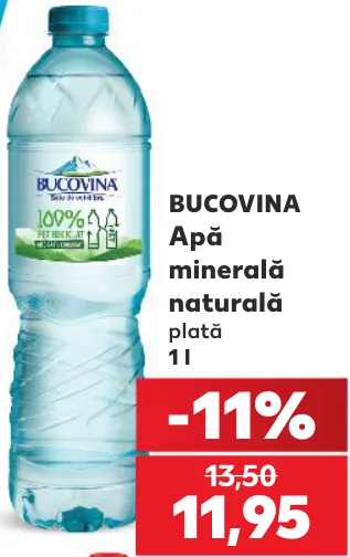 Bucovina Природная минеральная негазированная вода 1 л