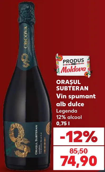 Vin spumant alb dulce Legenda Orașul Subteran, 0,75 l