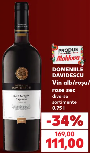 Vin alb / roșu / rosé sec Domeniile Davidescu, 0,75 l