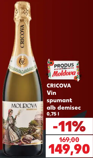 Vin spumant alb demisec CRICOVA, 0,75 l