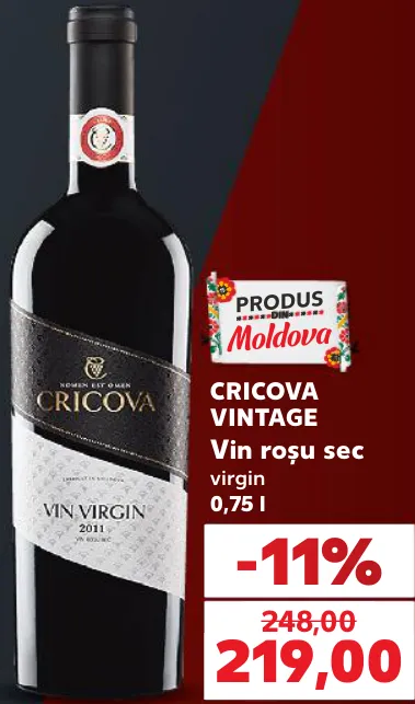 Vin roșu sec virgin CRICOVA VINTAGE, 0,75 l