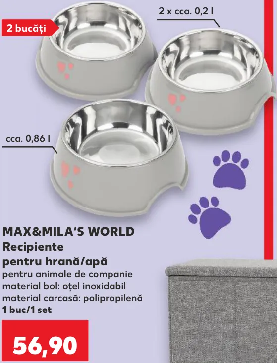 MAX&MILA’S WORLD Миски для корму/води для домашніх тварин, 1 шт./1 набір; 2 × приблизно 0,2 л / приблизно 0,86 л