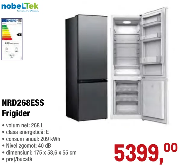 Frigider nobelTek NRD268ESS, 268 L