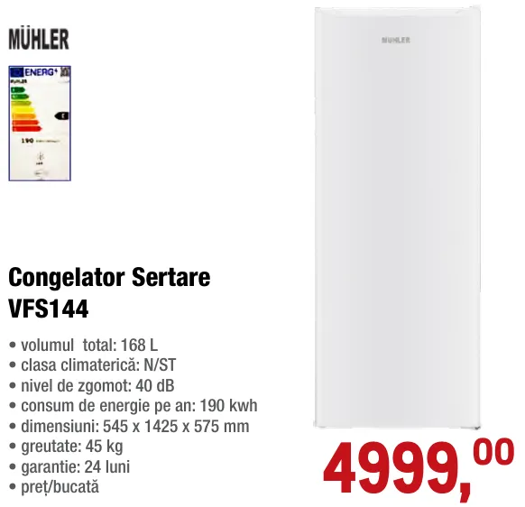 Congelator cu sertare MÜHLER VFS144, 168 L