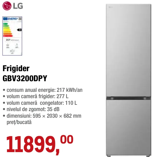 Frigider LG GBV3200DPY, 277 L + 110 L