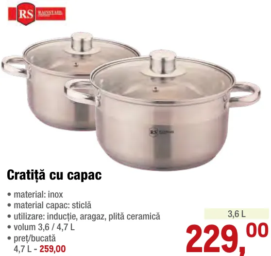 Cratiță RAINSTAHL cu capac, 3,6 L