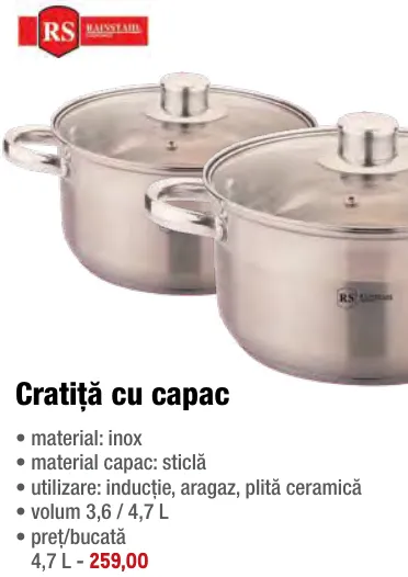 Cratiță RAINSTAHL cu capac, 4,7 L