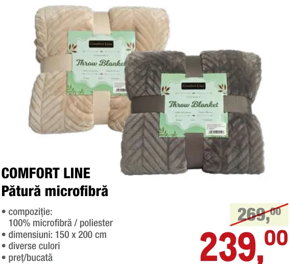 COMFORT LINE Pătură microfibră, 150 x 200 cm