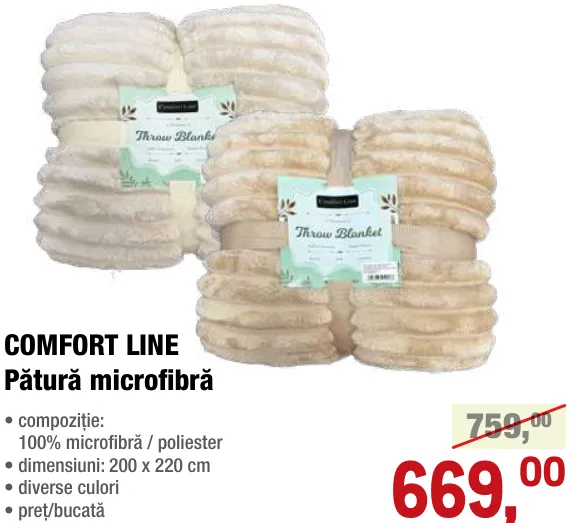 COMFORT LINE Pătură microfibră, 200 x 220 cm