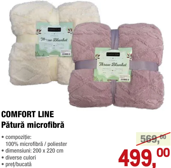 COMFORT LINE Pătură microfibră, 200 x 220 cm