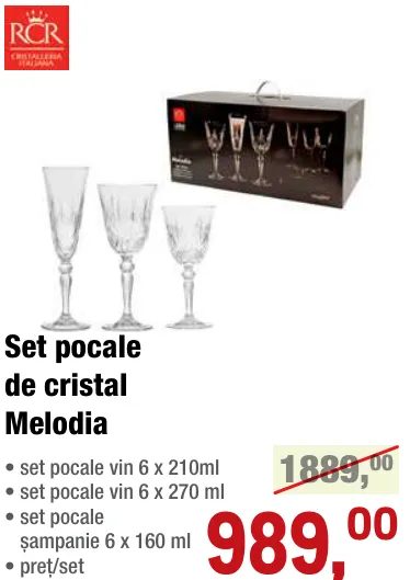 RCR Набір кришталевих келихів Melodia, 6 × 210 мл; 6 × 270 мл; 6 × 160 мл