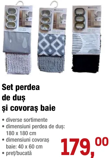 Set perdea de duș și covoraș baie