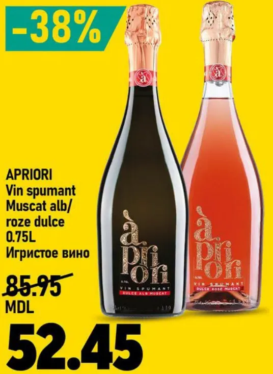 APRIORI Vin spumant Muscat alb / roze dulce, 0.75 L
